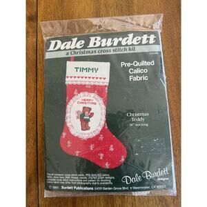 New Vintage Dale Burdett Christmas Teddy Cross Stitch Stocking Kit CCK205